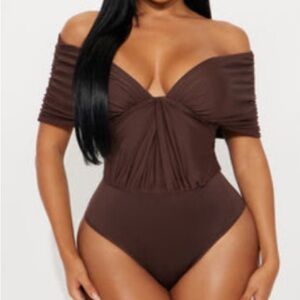 Fashion Nova Off Shoulder Bodysuit - Chocolate